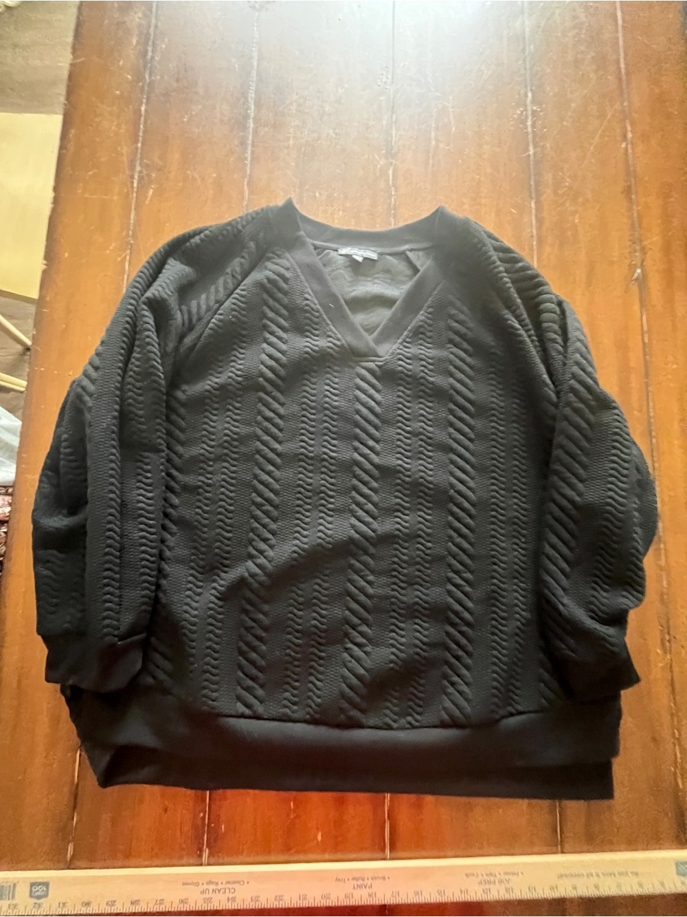 Adrianna Papell Black V-Neck Cable Knit Shirt